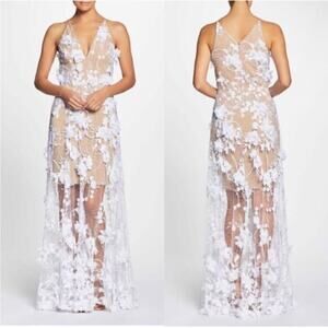 Dress The Population Sidney Illusion Skirt Floral Appliqué Lace Gown size Small